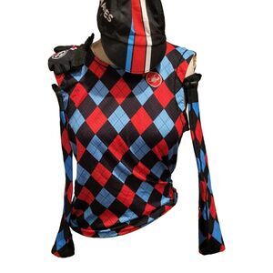 Palmares Racing Bike Harlequin Argyle Set Shirt, Sleeves, Hat, Glove Sz M